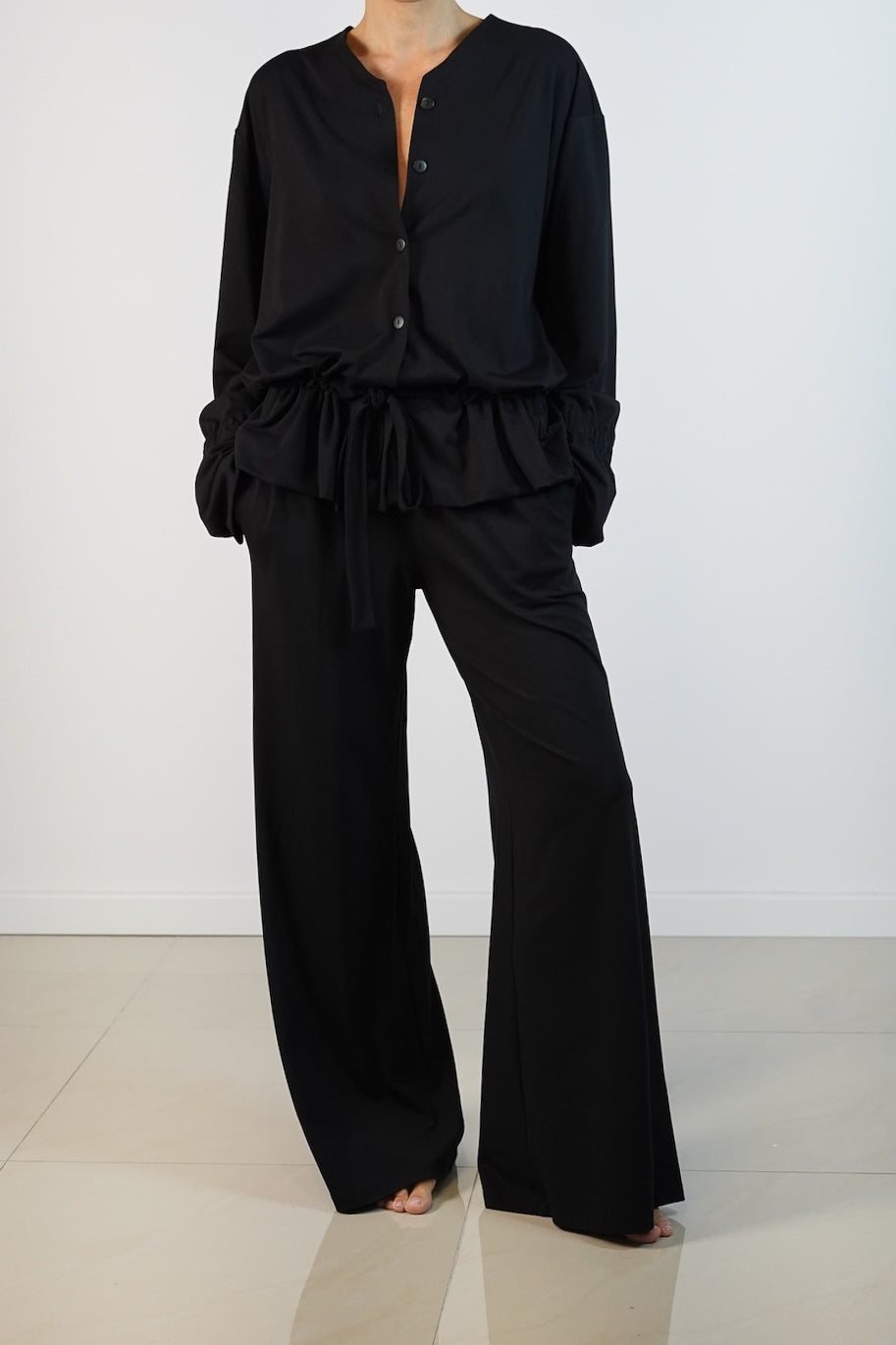 Sienna Nohavice Široké Čierne